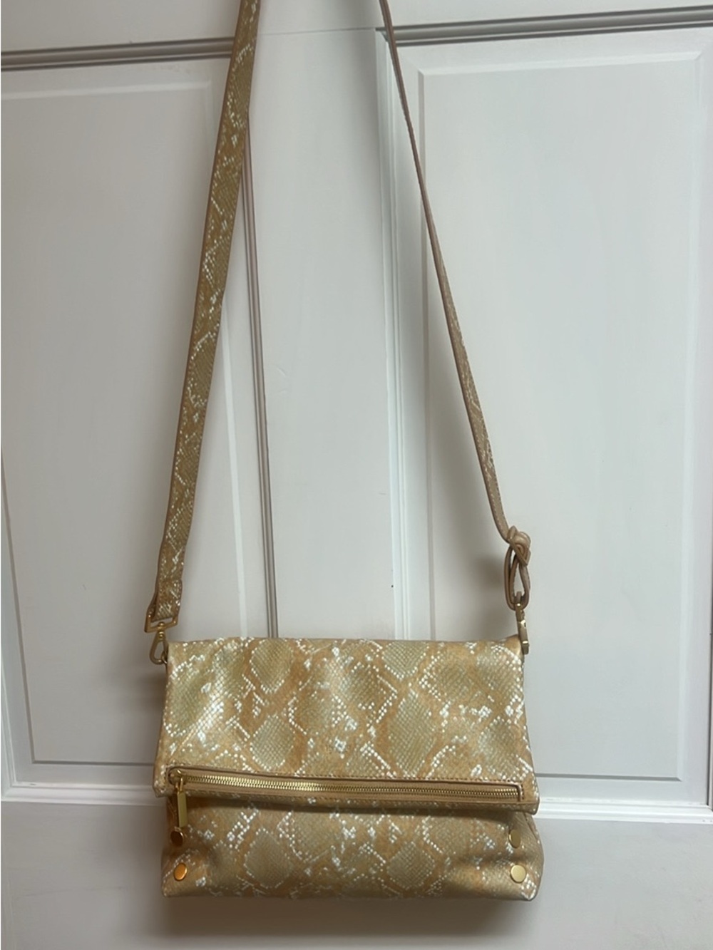 Gold Snake-Print Crossbody Bag